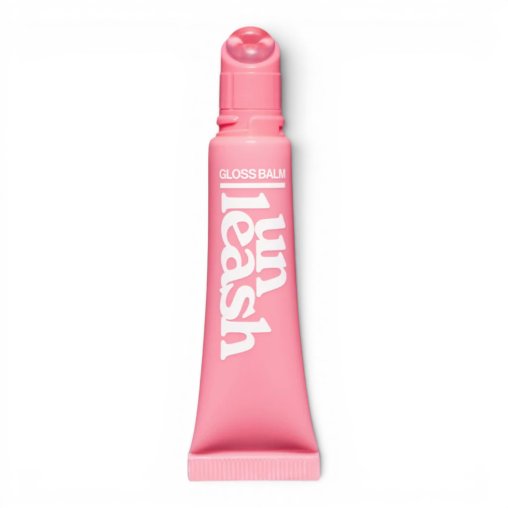 bareskin.lt UNLEASHIA Sunset Dazzle Gloss Balm in a pink squeeze tube with a mirror-shine finish