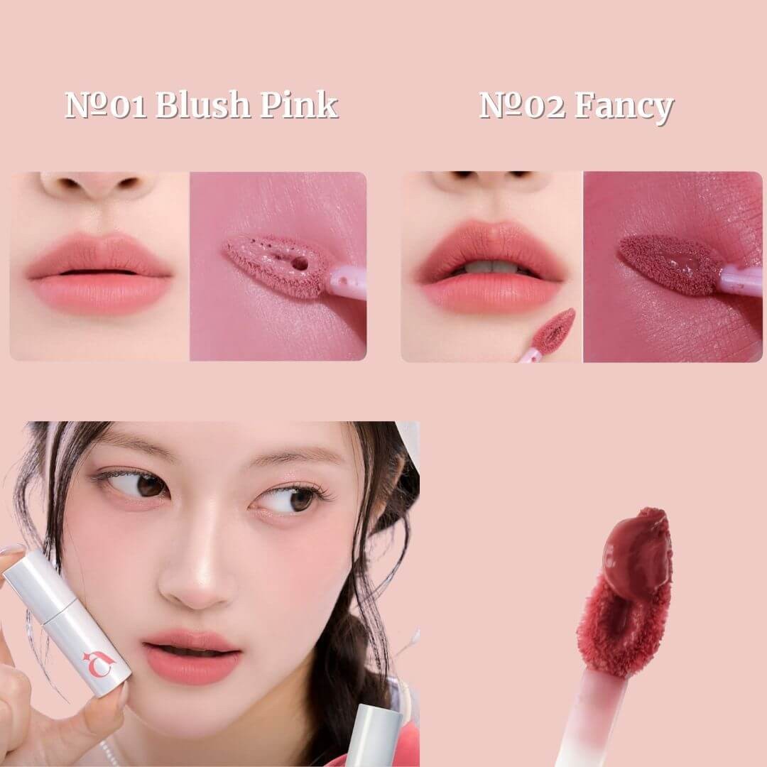 bareskin.lt UNLEASHIA A Cloud Kiss Velvet Tint in Blush Pink and Fancy shades with matte finish and doe-foot applicator