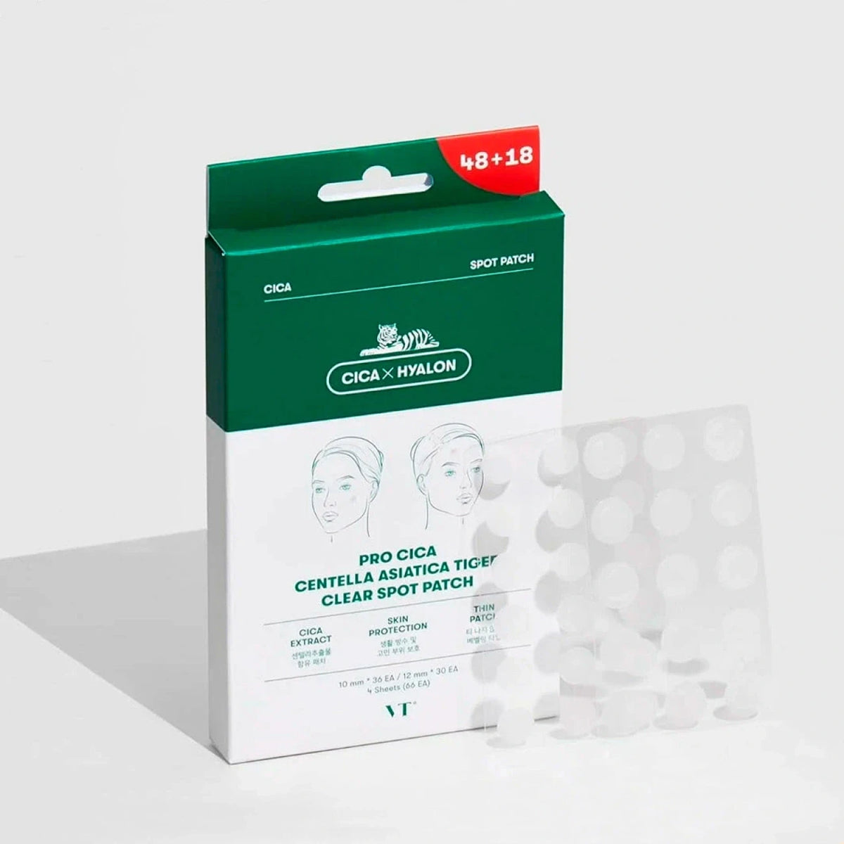 bareskin.lt VT Cosmetics Pro Cica Centella Asiatica Tiger Clear Spot Patch hidrokoloidiniai pleistrai, skirti lokaliai probleminių odos vietų ir spuogų priežiūrai