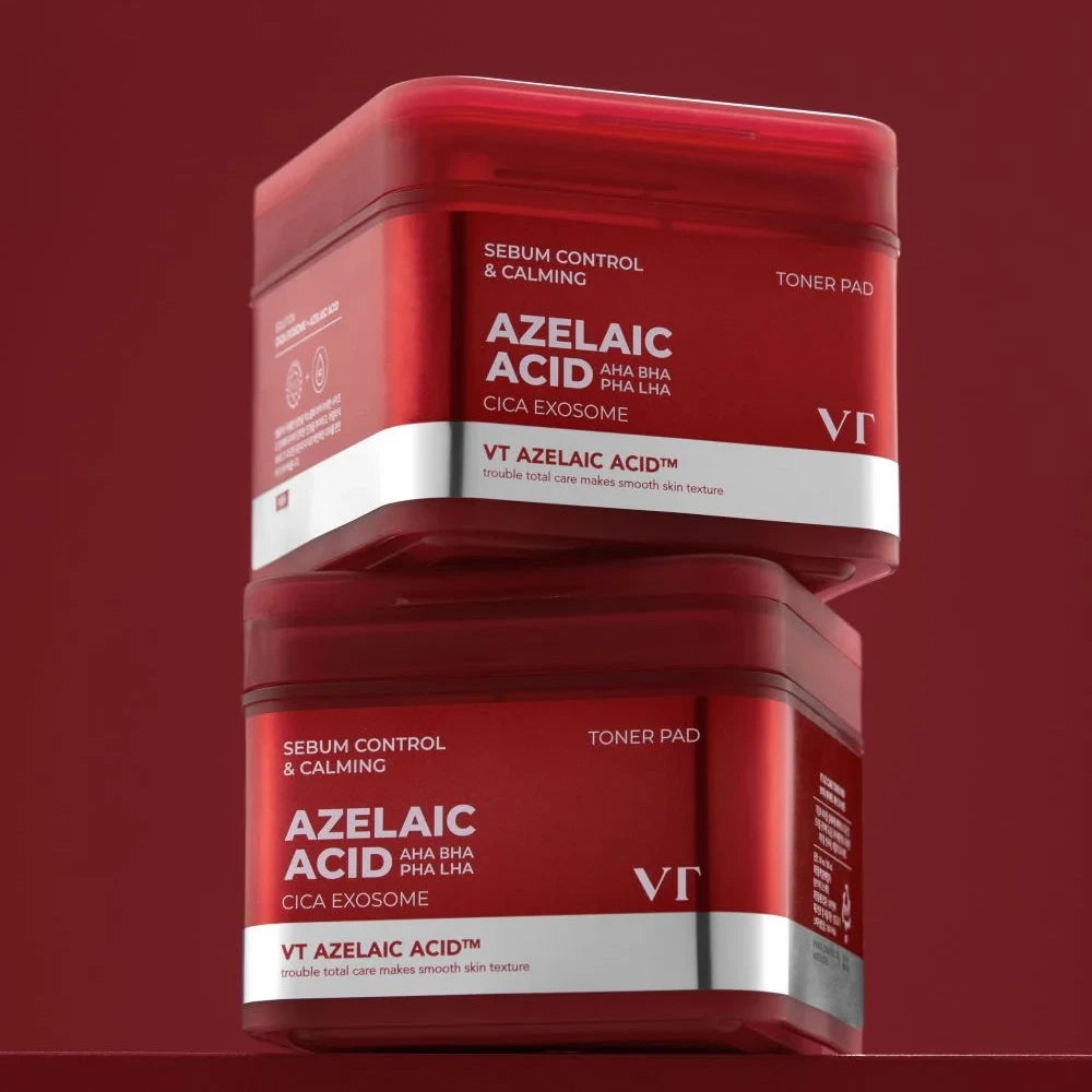 bareskin.lt VT Cosmetics AZ Care toner pads toniko padeliai su azelaino rūgštimi, CICA Exosome kompleksu ir švelnių rūgščių deriniu padeda palaikyti odos švarą bei tolygesnę išvaizdą