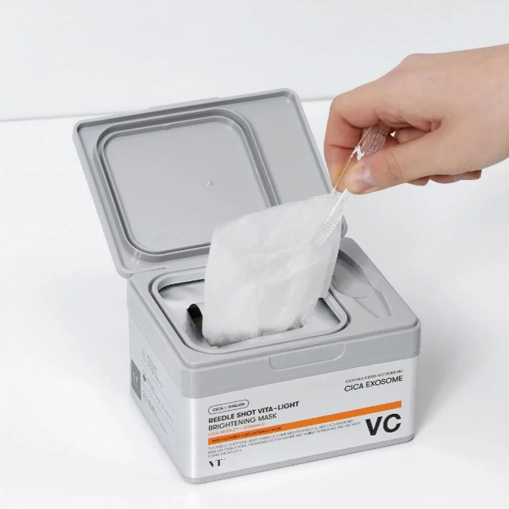 bareskin.lt VT Cosmetics Reedle Shot Vita-light Brightening Mask drėkinančių ir odą stiprinančių lakštinių veido kaukių rinkinys su CICA EXOSOME kompleksu