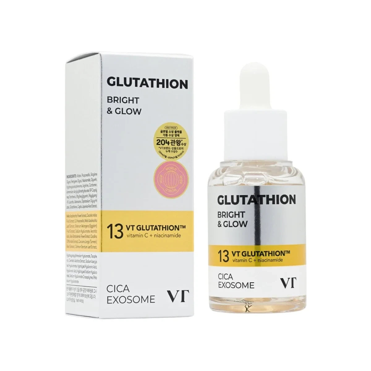 bareskin.lt VT Cosmetics Glutathione G2 brightening face ampoule veido ampulė su glutationu, niacinamidu, vitaminu C ir hialurono rūgšties kompleksu padeda palaikyti tolygų odos toną ir drėgmės balansą