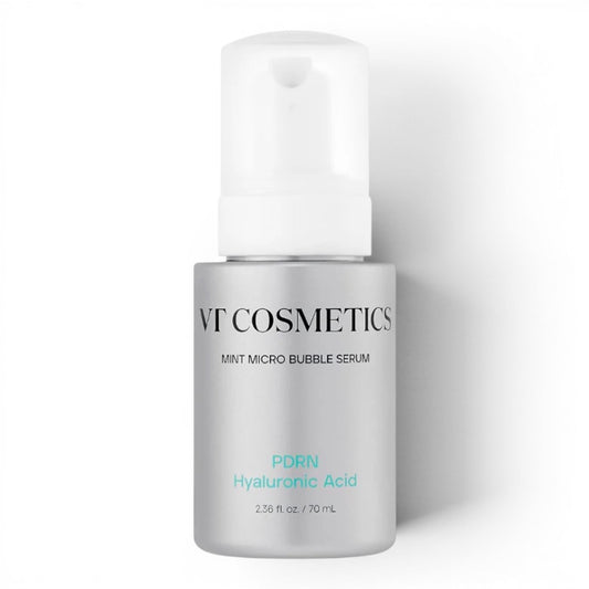 VT Cosmetics PDRN Hyaluronic Acid Micro Bubble Serum in a silver pump bottle from bareskin.lt