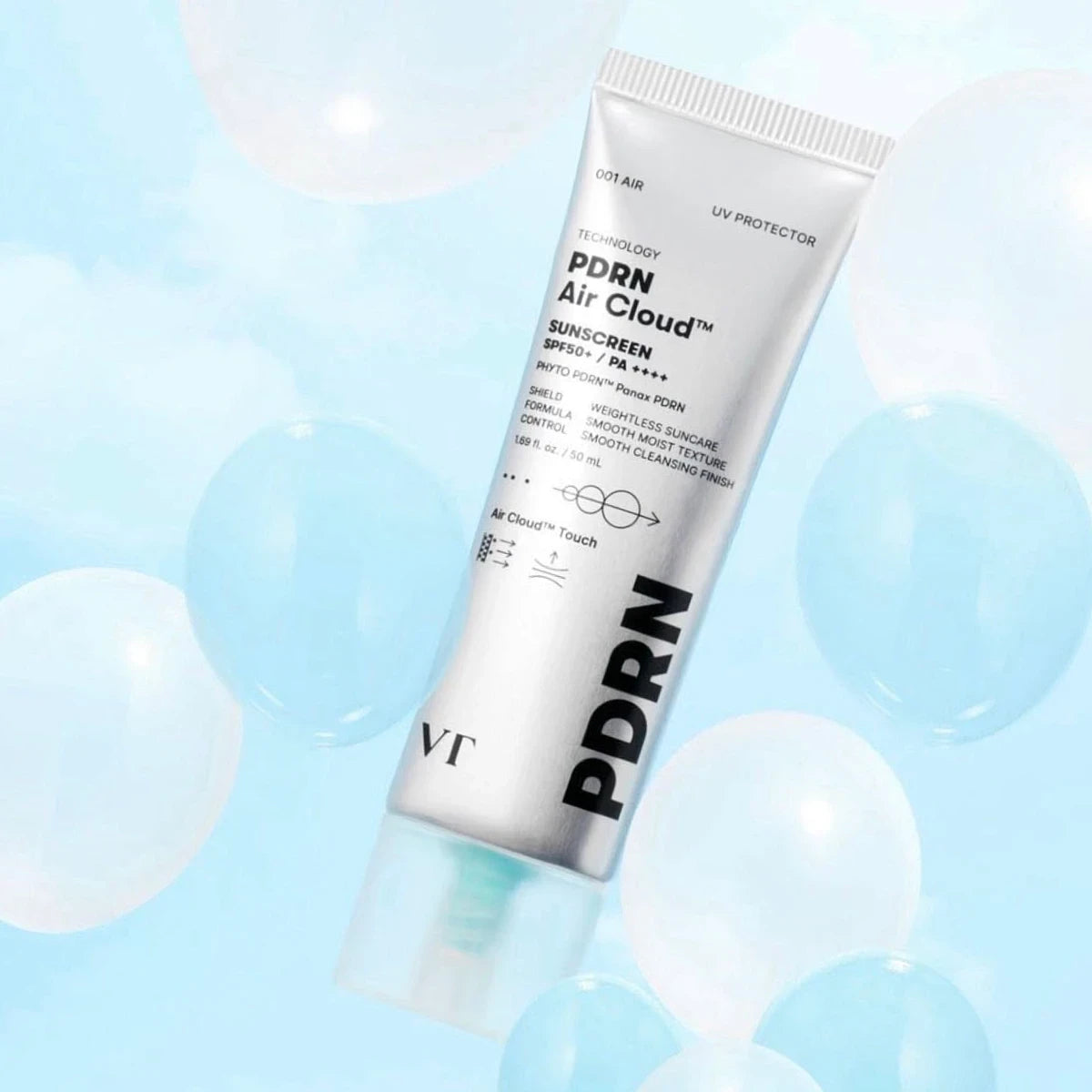 bareskin.lt VT Cosmetics PDRN Air Cloud Sunscreen SPF50+ PA++++ apsauginis kremas nuo saulės su SPF50+ užtikrina plataus spektro apsaugą nuo UVA ir UVB spindulių
