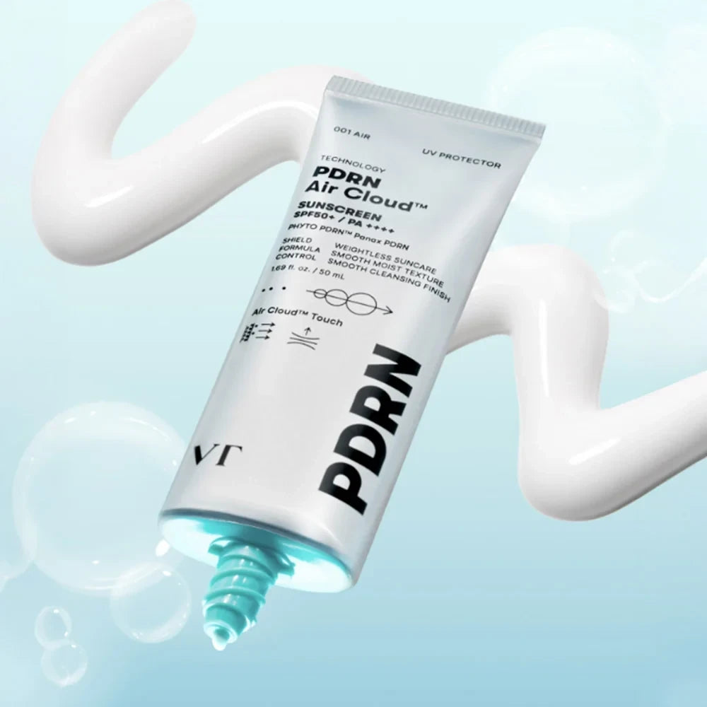 bareskin.lt VT Cosmetics PDRN Air Cloud Sunscreen SPF50+ PA++++ apsauginis kremas nuo saulės su SPF50+ užtikrina plataus spektro apsaugą nuo UVA ir UVB spindulių