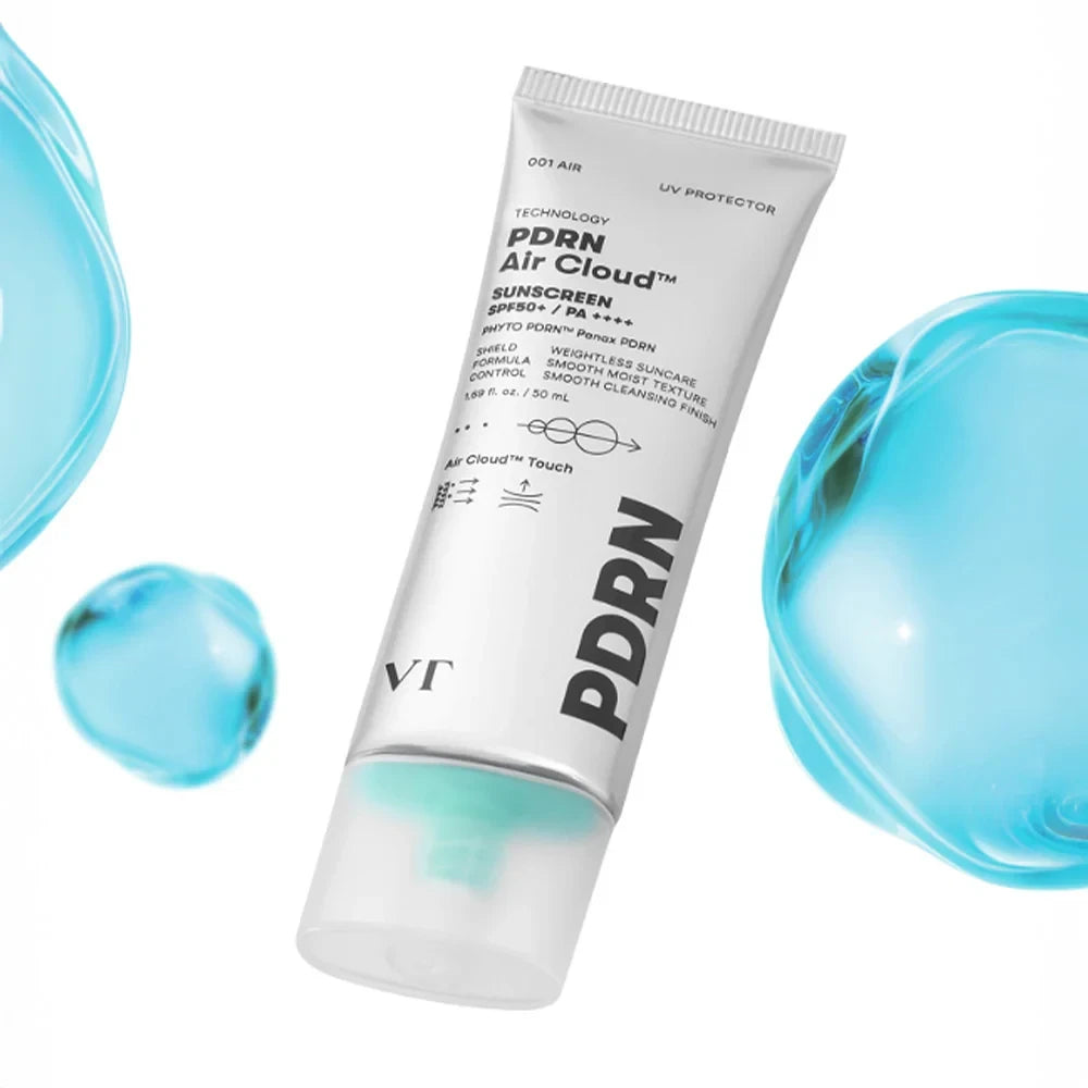 bareskin.lt VT Cosmetics PDRN Air Cloud Sunscreen SPF50+ PA++++ apsauginis kremas nuo saulės su SPF50+ užtikrina plataus spektro apsaugą nuo UVA ir UVB spindulių