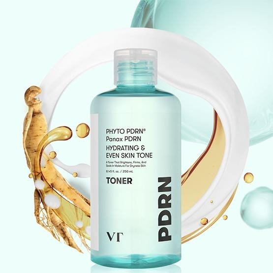 bareskin.lt VT Cosmetics PDRN hydrating facial toner tonikas papildytas VT augalinės kilmės PDRN iš ženšenio, kuris padeda puoselėti elastingesnę, gyvybingesnę ir sveikai švytinčią odos išvaizdą