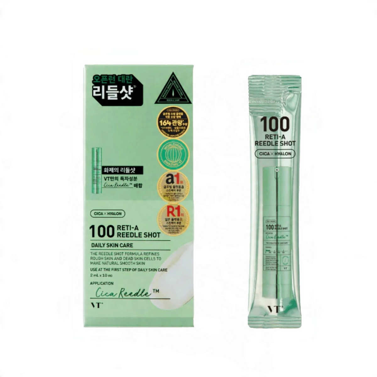 bareskin.lt VT Cosmetics Reti-A Reedle Shot 100 mini ampoule ampulė su patentuotomis Cica Reedle™ mikrodalinėmis dalelėmis