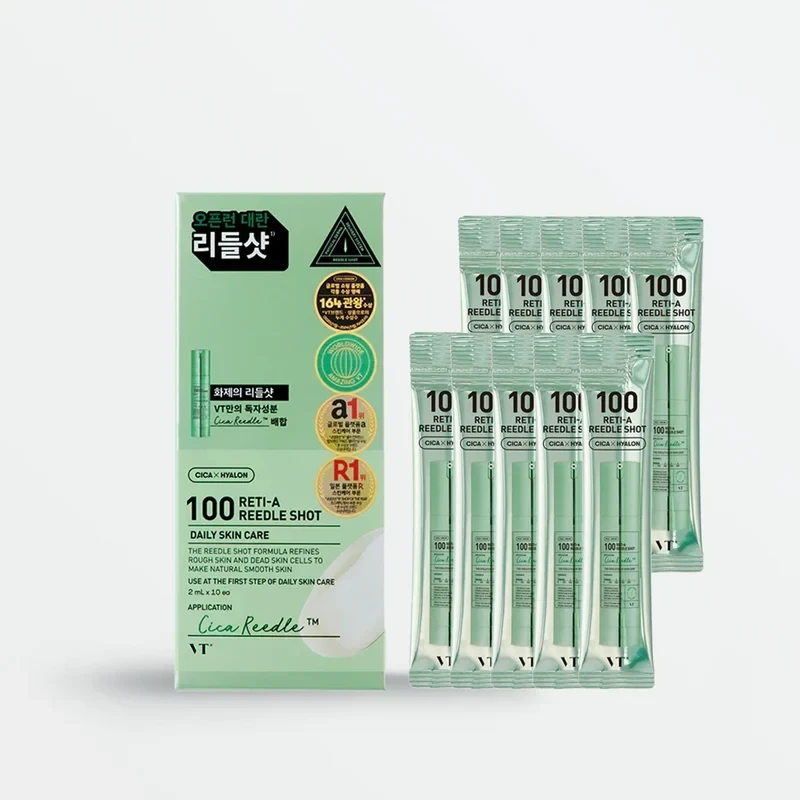 bareskin.lt VT Cosmetics Reti-A Reedle Shot 100 mini ampoule ampulė su patentuotomis Cica Reedle™ mikrodalinėmis dalelėmis