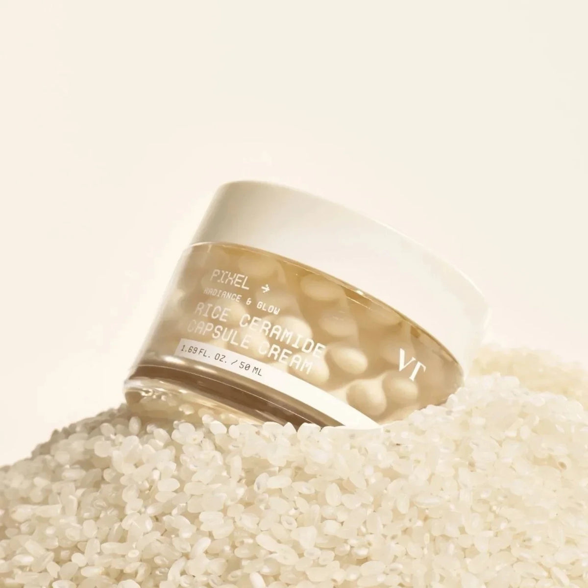 bareskin.lt VT Cosmetics Rice Capsule Cream kapsulinis veido kremas su ryžių kompleksu, skirtas odos tono vientisumo, drėgmės balanso ir komforto pojūčio palaikymui