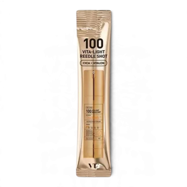 bareskin.lt VT Cosmetics Vita-Light Reedle Shot 100 brightening ampoule  ampulė su patentuotomis Cica Reedle™ mikrodalinėmis dalelėmis, sukurtomis iš mineralinės kilmės silicio, švelniai stimuliuoja odos paviršių