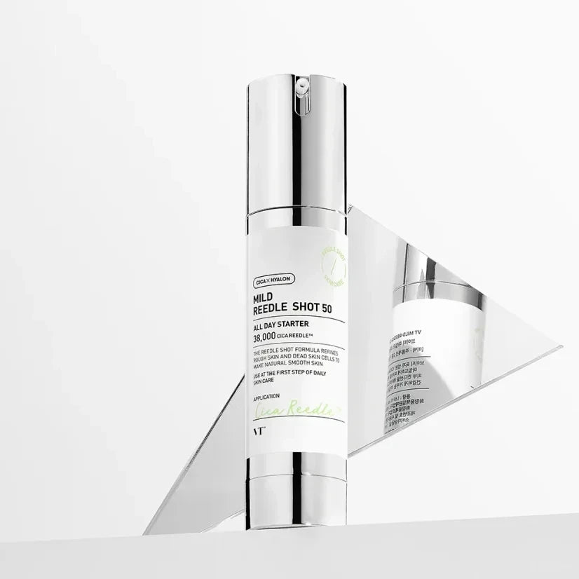 bareskin.lt VT Mild Reedle Shot 50 ampoule ampulė su patentuotomis Cica Reedle™ mikrodalelėmis – mikro dydžio mineralinės kilmės silicio dalelėmis