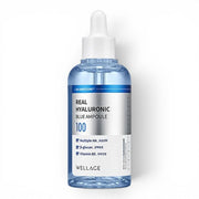 WELLAGE Real Hyaluronic Blue 100 Ampoule from bareskin.lt in a clear glass dropper bottle with blue hydrating serum.
