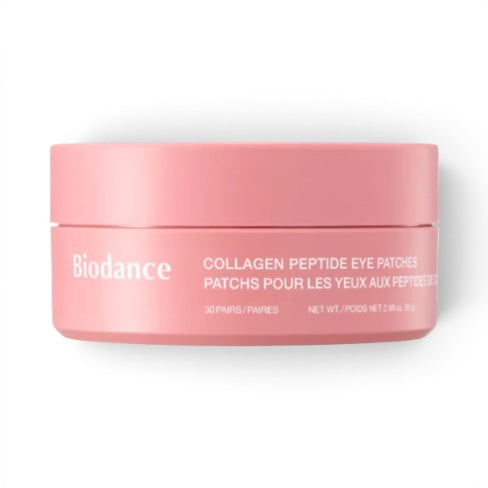 Biodance Collagen Peptide Eye Patches in a pink jar from bareskin.lt for hydrating and firming under-eye skin.