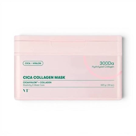 VT Cica Collagen Mask box from bareskin.lt, a 30-pack of hydrating sheet masks for skin elasticity and soothing.
