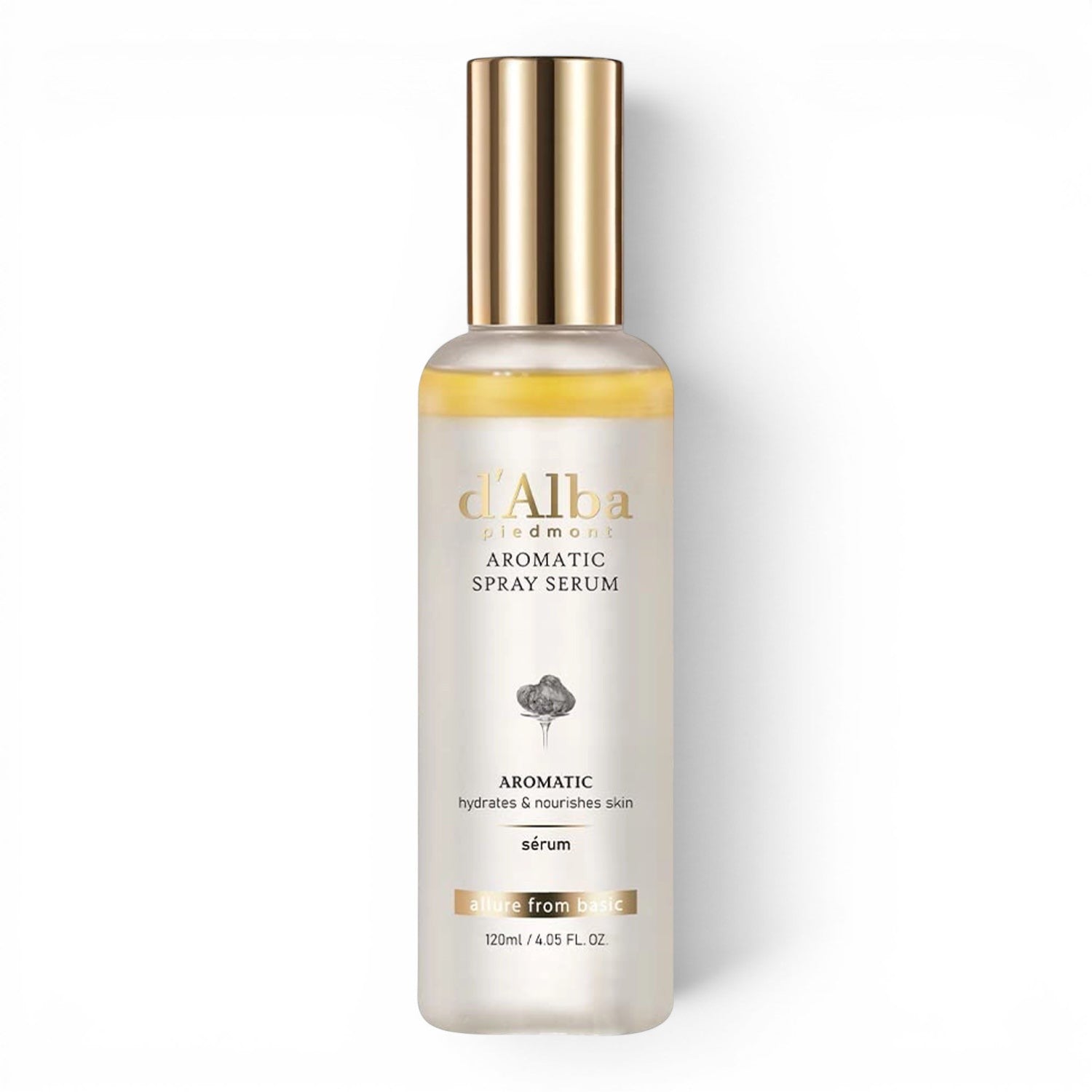D'Alba White Truffle Aromatic Spray Serum from bareskin.lt for hydrated, glowing skin with avocado oil.