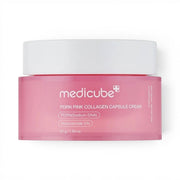 Medicube PDRN Pink Collagen Capsule Cream in a pink jar, available at bareskin.lt for firming and hydration.