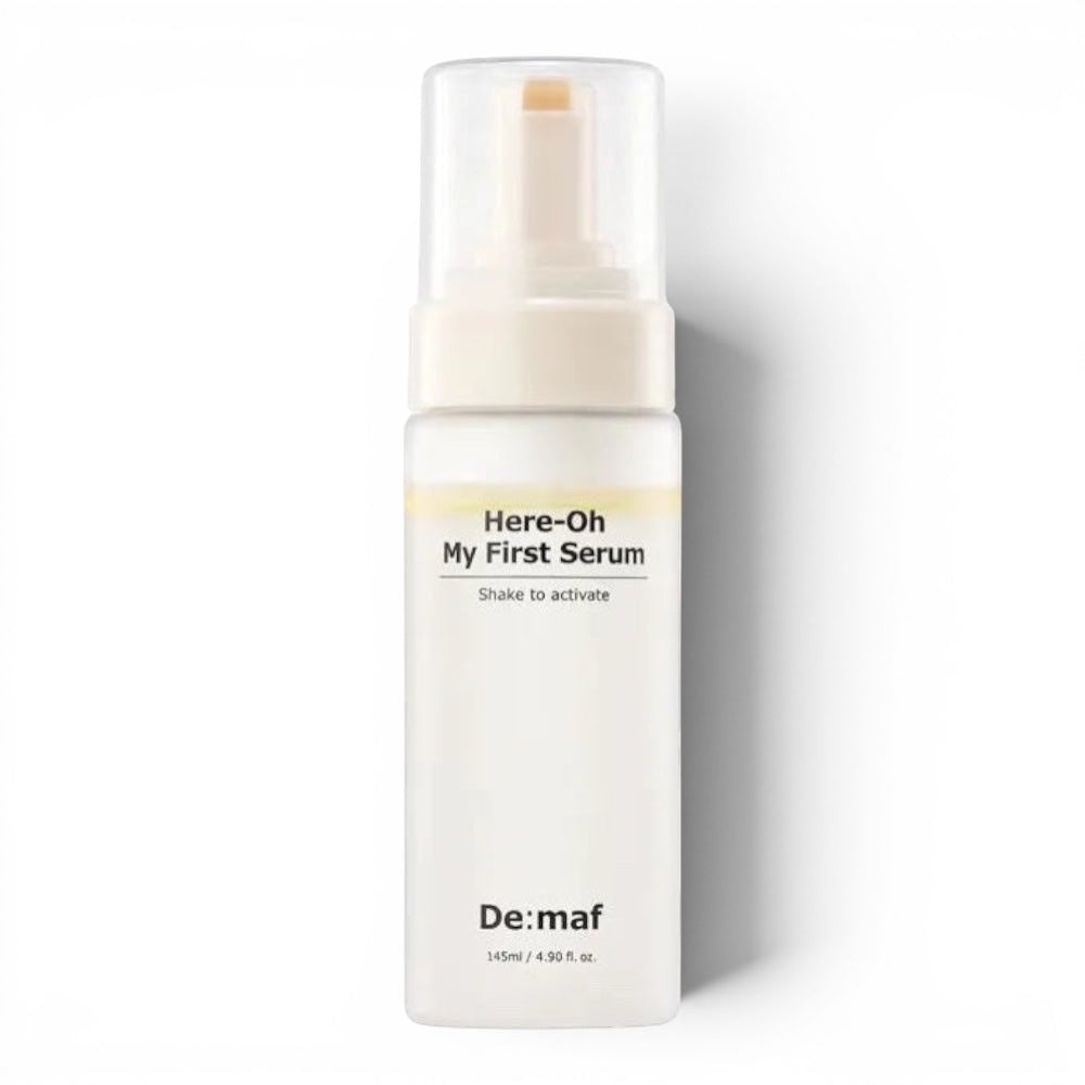 De:maf Here-Oh My First Serum dual-phase hydrating facial serum in a pump bottle from bareskin.lt