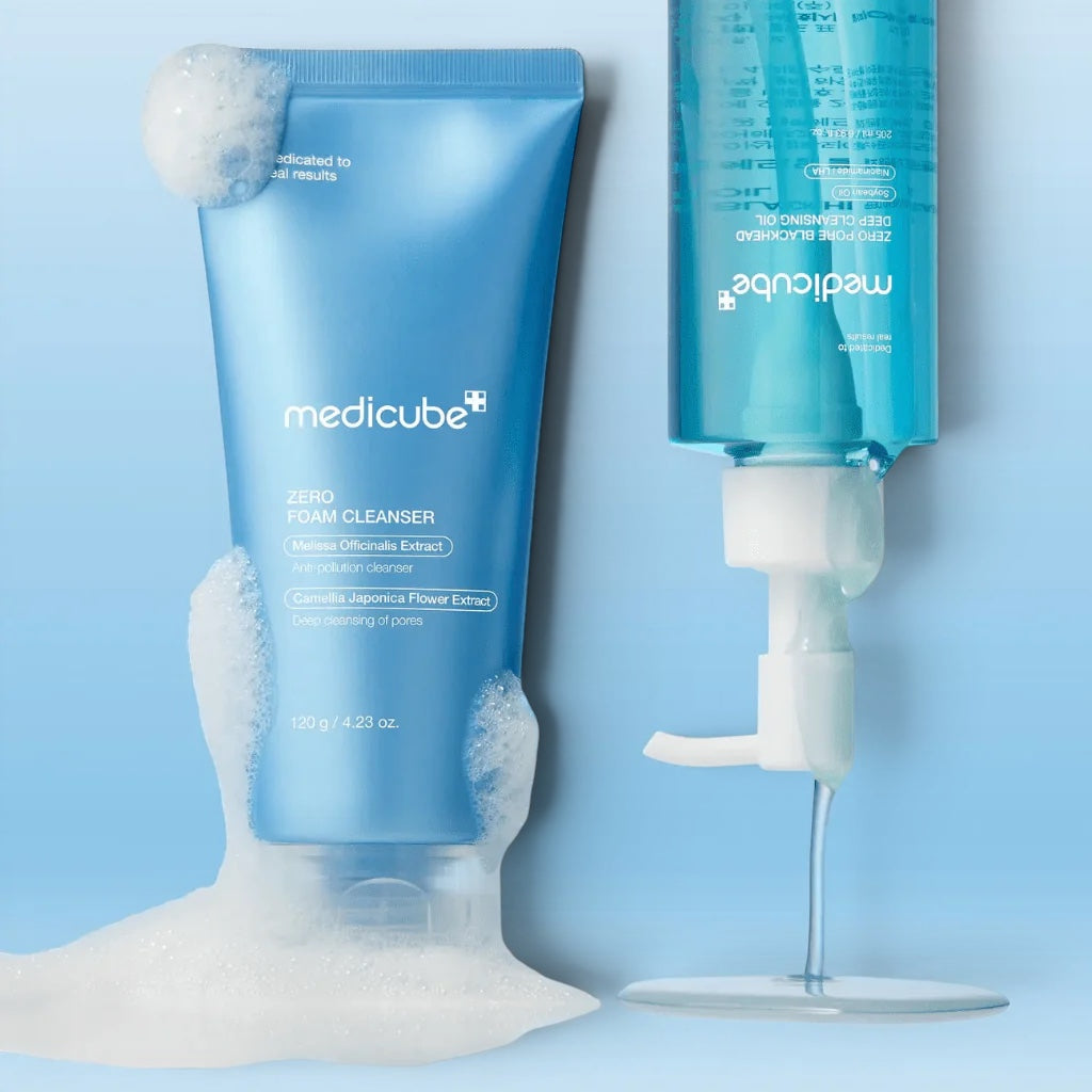 Medicube Zero Foam Cleanser and Deep Cleansing Oil by bareskin.lt for deep pore cleaning and skin texture improvement.