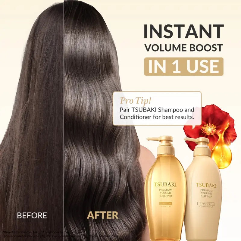 bareskin.lt Tsubaki Premium Volume & Repair hair treatment bottles with camellia oil for damaged hair results