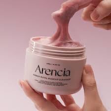 Arencia Fresh Rosehip Rice Mochi Cleanser from bareskin.lt with a unique stretchy pink exfoliating texture.