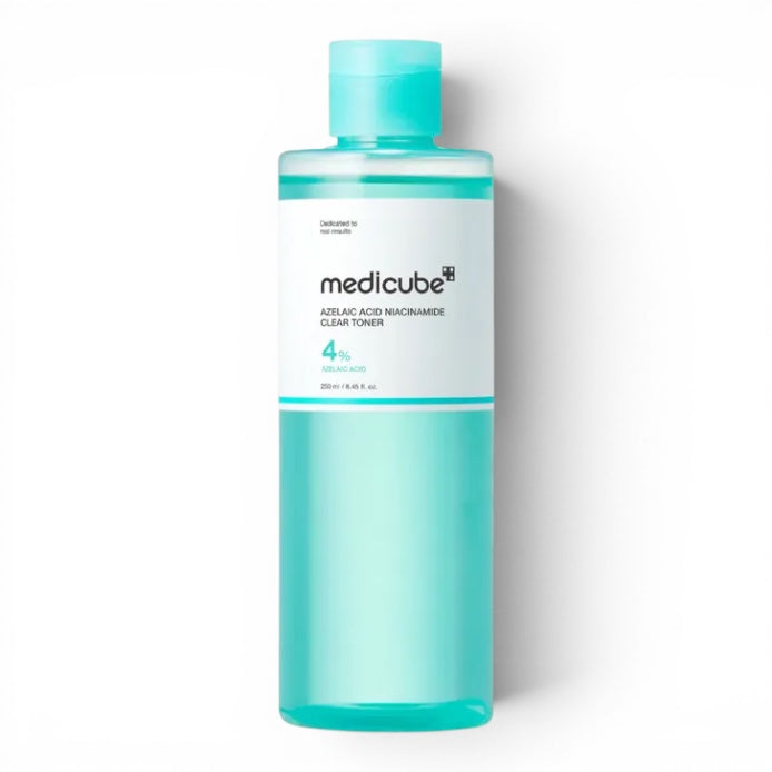 Medicube Azelaic Acid Niacinamide Clear Toner from bareskin.lt for blemish-prone skin in a 250ml teal bottle.