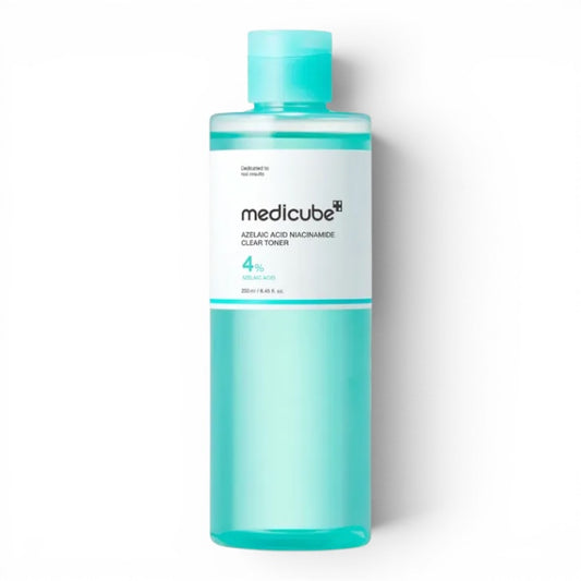 Medicube Azelaic Acid Niacinamide Clear Toner from bareskin.lt for blemish-prone skin in a 250ml teal bottle.