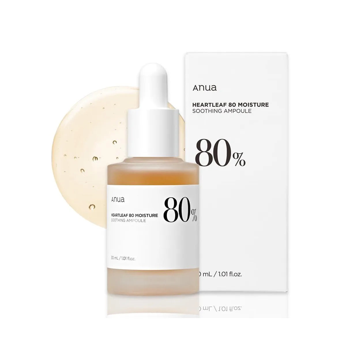 Anua Heartleaf 80% Soothing Ampoule from bareskin.lt, a hydrating serum for sensitive skin with a dropper bottle.