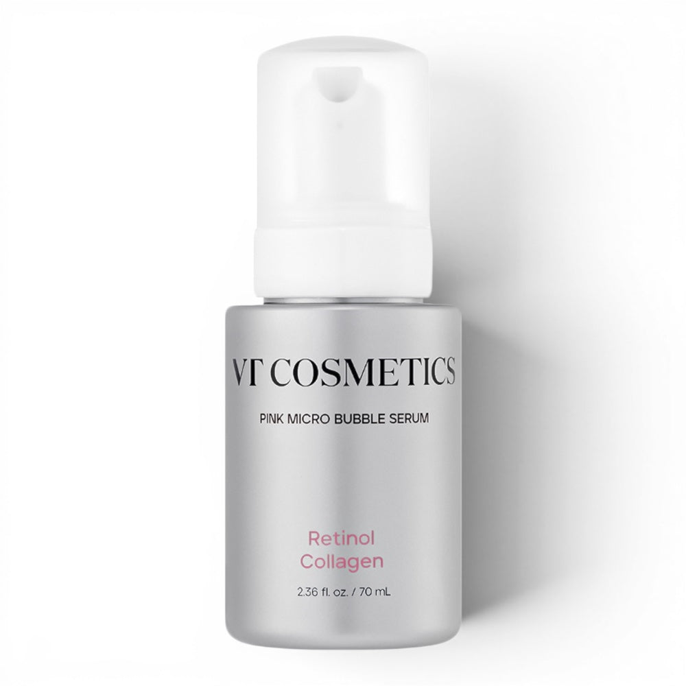 VT Cosmetics Retinol Collagen Pink Micro Bubble Serum in a 70ml pump bottle from bareskin.lt for firming skin.