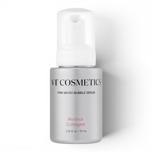 VT Cosmetics Retinol Collagen Pink Micro Bubble Serum in a 70ml pump bottle from bareskin.lt for firming skin.