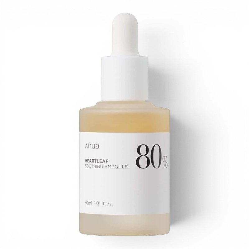 Anua Heartleaf 80% Soothing Ampoule from bareskin.lt in a 30ml glass dropper bottle for sensitive skin.