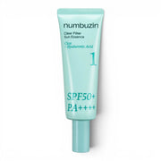 Numbuzin No.1 Clear Filter Sun Essence SPF50+ PA++++ in a light blue tube from bareskin.lt for soothing sun protection