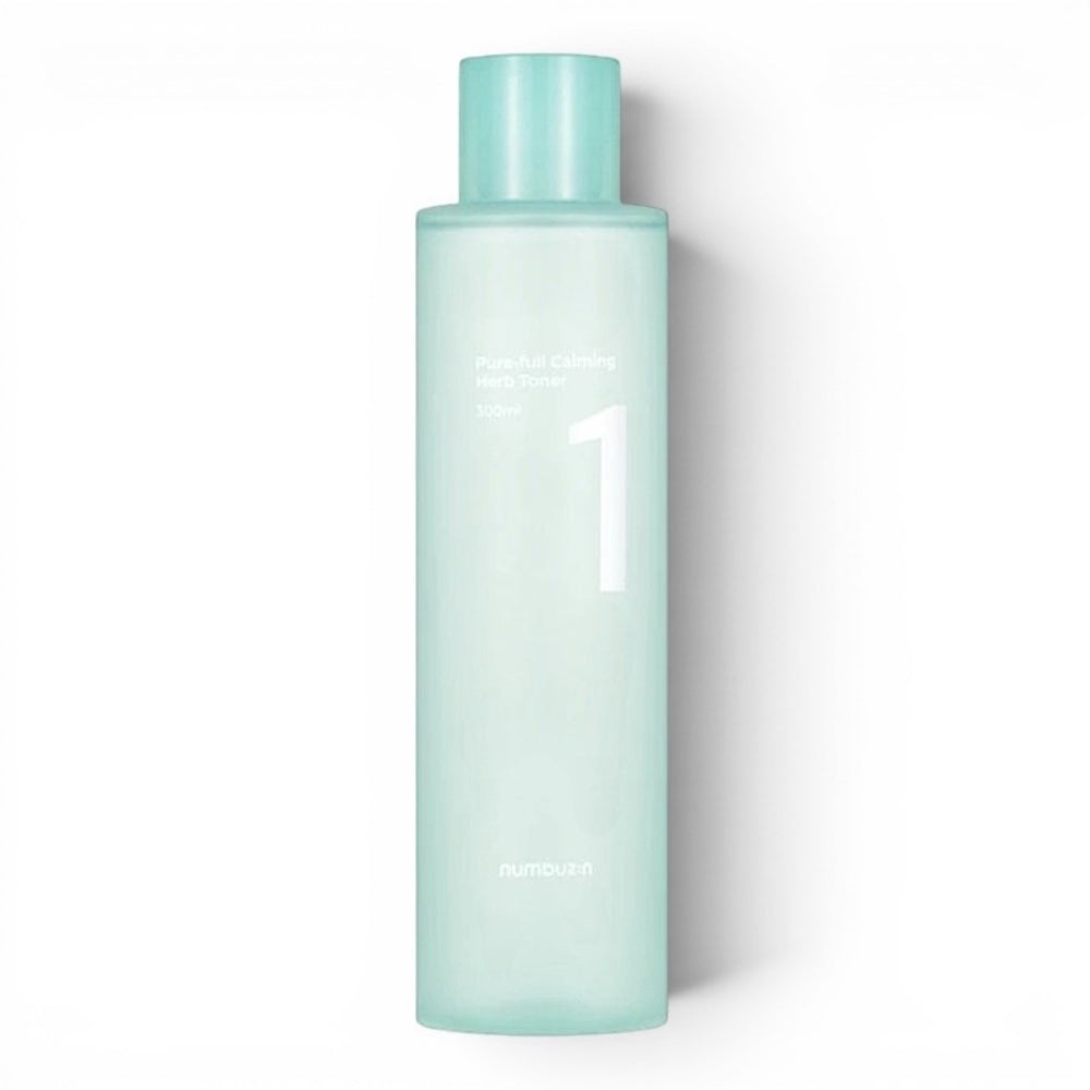 numbuzin No.1 Pure-Full Calming Herb Toner from bareskin.lt in a light green bottle for sensitive, acne-prone skin.