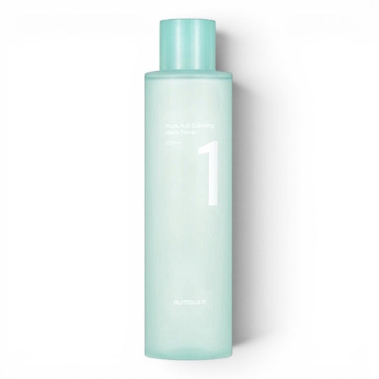 numbuzin No.1 Pure-Full Calming Herb Toner from bareskin.lt in a light green bottle for sensitive, acne-prone skin.