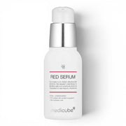 Medicube Red Serum for acne-prone skin by bareskin.lt in a white pump bottle with salicylic acid and niacinamide.