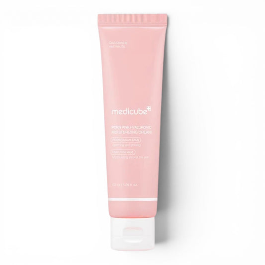 Medicube PDRN Pink Hyaluronic Moisturizing Cream from bareskin.lt in a light pink 50ml squeeze tube.