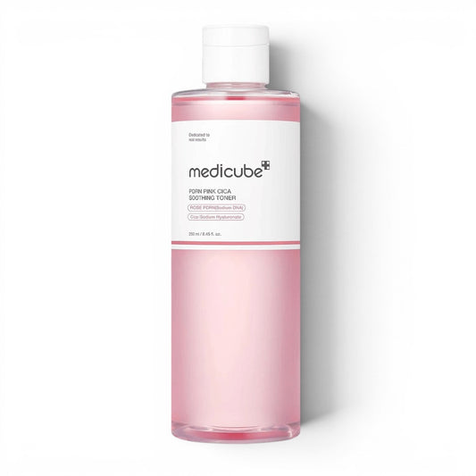 Medicube PDRN Pink CICA Soothing Toner from bareskin.lt, a hydrating and calming facial toner in a 250ml bottle.