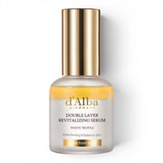 D'Alba White Truffle Double Layer Revitalizing Serum from bareskin.lt in a glass bottle with a gold cap.