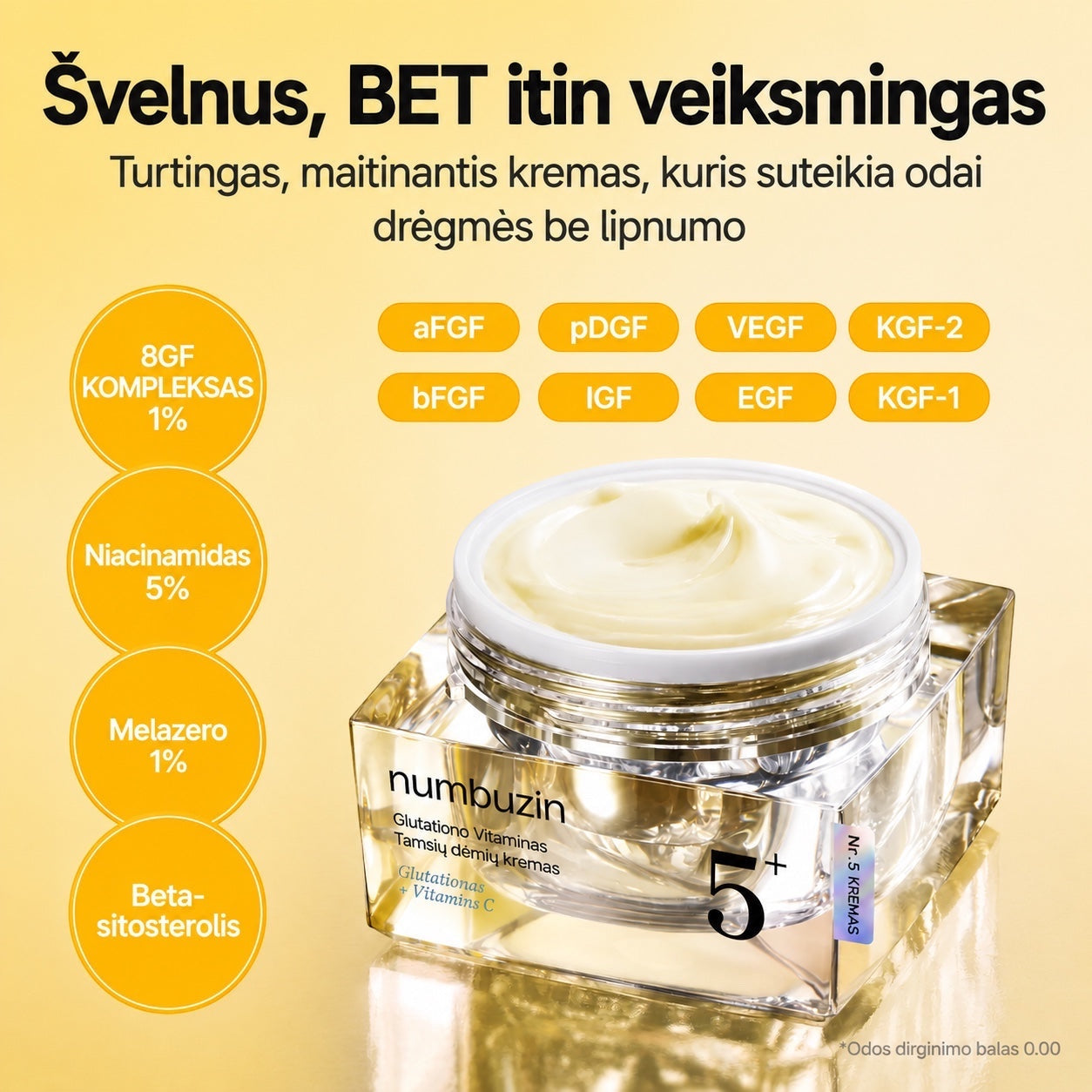 Numbuzin No.5+ Vitamin Glutathione Dark Spot Cream from bareskin.lt for brightening and skin barrier repair.