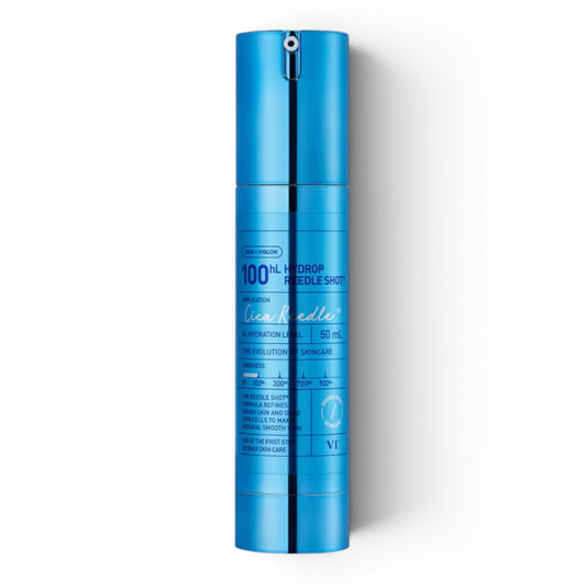 VT cosmetics Hydrop Reedle Shot 100 ampoule in a blue bottle for skin hydration and texture, available at bareskin.lt