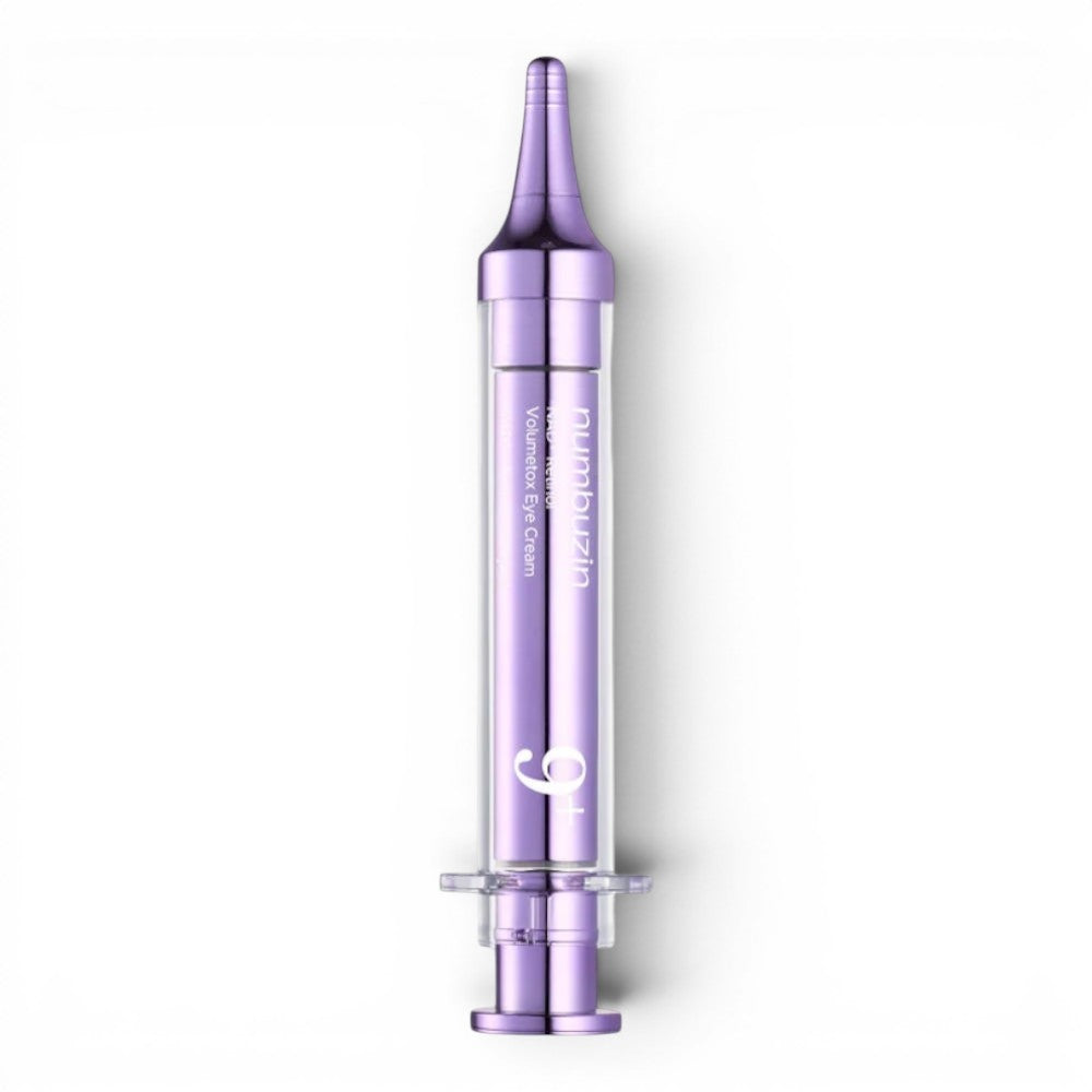 Numbuzin No.9 NAD Retinol Volumetox Eye Cream in a purple syringe-style applicator from bareskin.lt