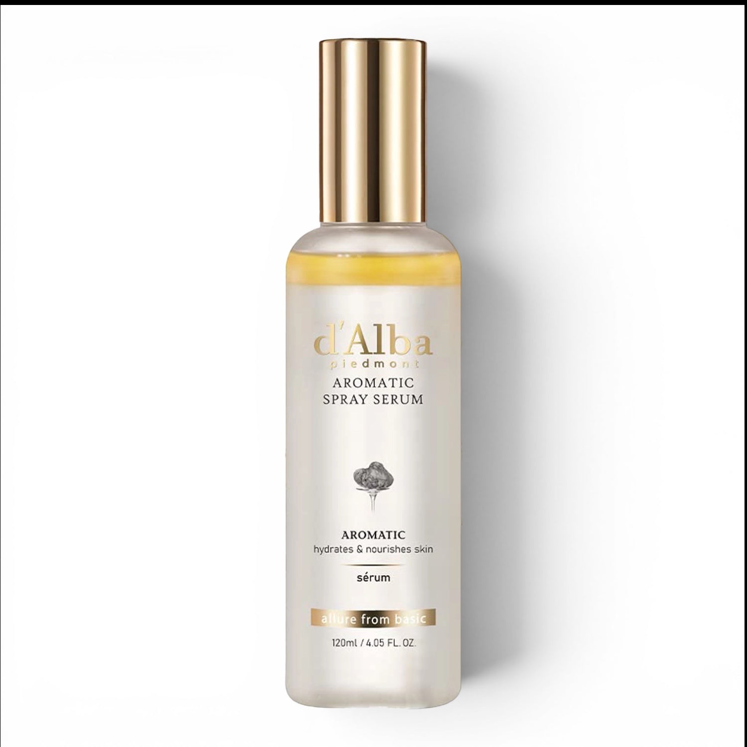 D'Alba White Truffle Aromatic Spray Serum from bareskin.lt for hydrated, glowing skin with avocado oil.