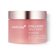Medicube Collagen Jelly Cream from bareskin.lt in a pink jar, featuring anti-aging collagen and elastin formula.