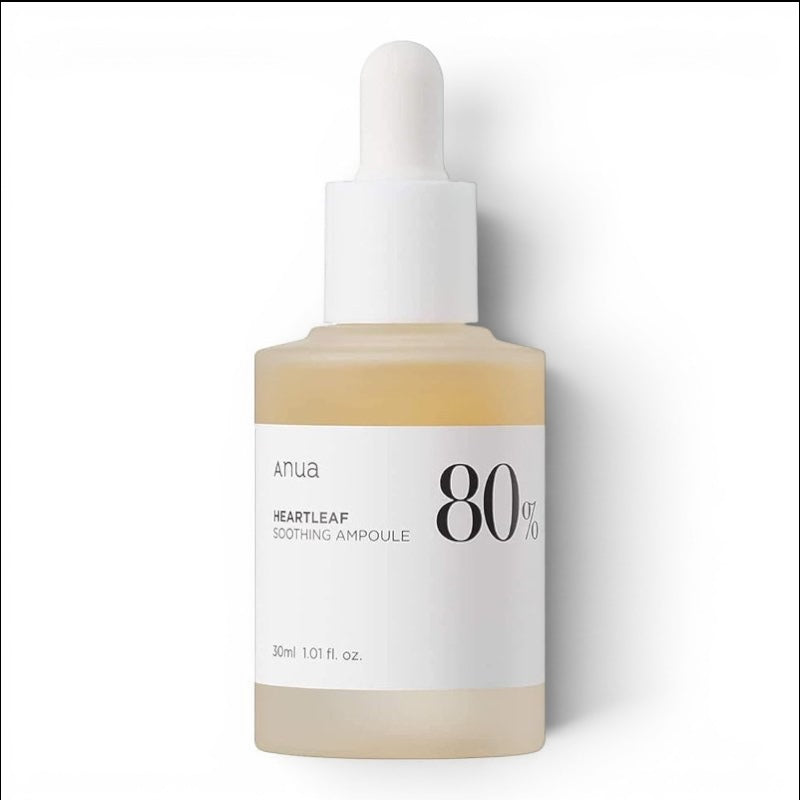 Anua Heartleaf 80% Soothing Ampoule from bareskin.lt in a 30ml glass dropper bottle for sensitive skin.