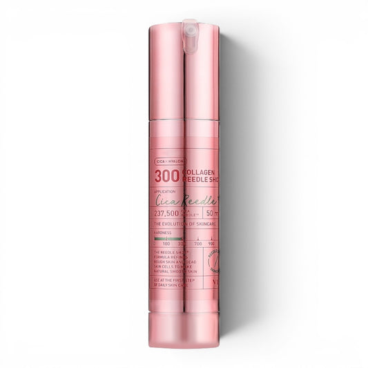 VT Cosmetics Collagen Reedle Shot 300 ampoule in a metallic pink bottle from bareskin.lt for skin texture refinement.