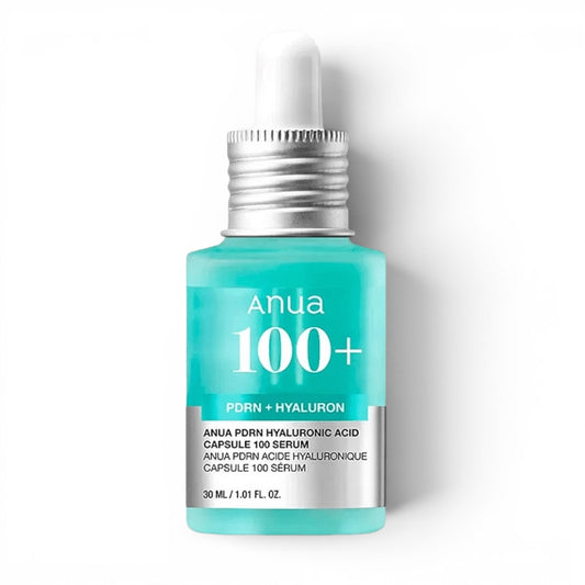 Anua PDRN Hyaluronic Acid Capsule 100 Serum from bareskin.lt in a teal 30ml bottle for deep skin hydration.