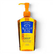 Kose Softymo Deep Cleansing Oil from bareskin.lt in a yellow pump bottle for effective makeup and impurity removal.