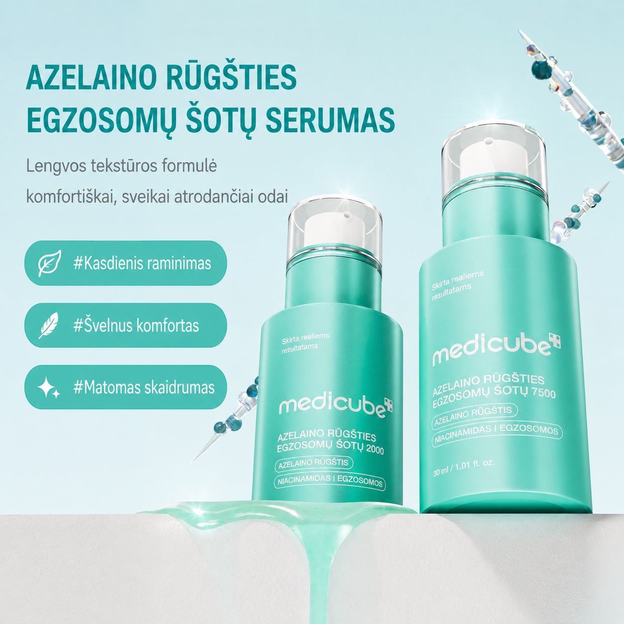 Medicube Azelaic Acid Exosome Shot serum bottles from bareskin.lt, featuring niacinamide for clear, radiant skin.