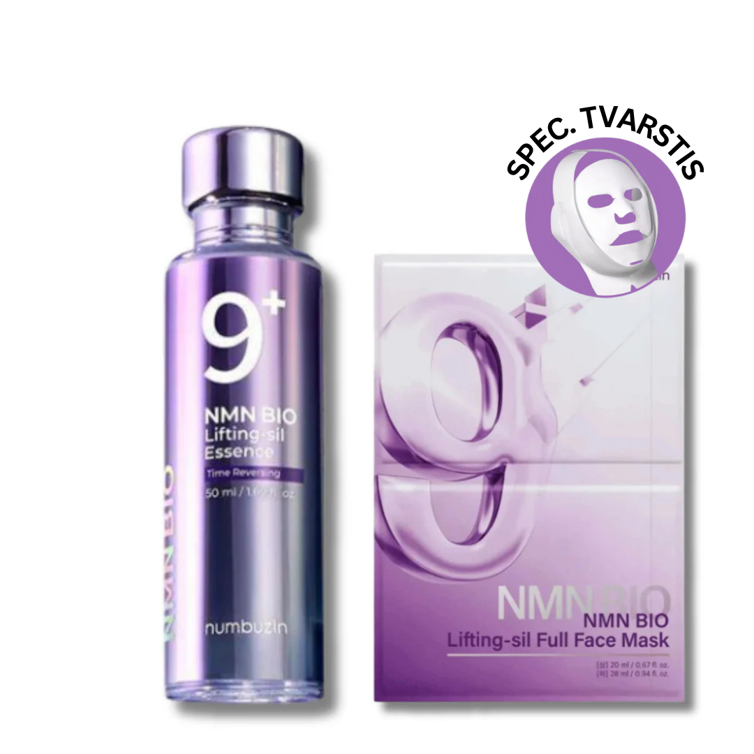 numbuzin No.9 NAD rinkinys:  Bio Lifting Essence  - veido esencija + No.9 NAD Bio Lifting-sil Full Face veido kaukė + specialus tvarstis